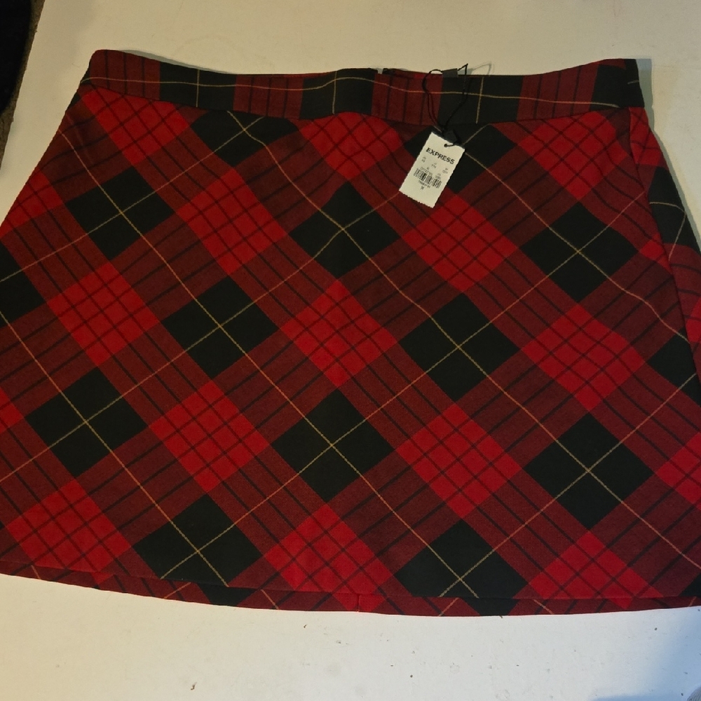Express Red and Black Plaid Skirt